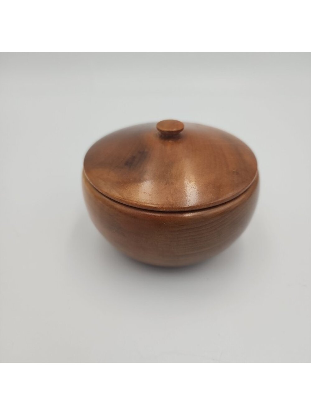 Hand Crafted Wooden Bowl Trinket Box Lidded Mid Century Round OR Myrtlewood Art